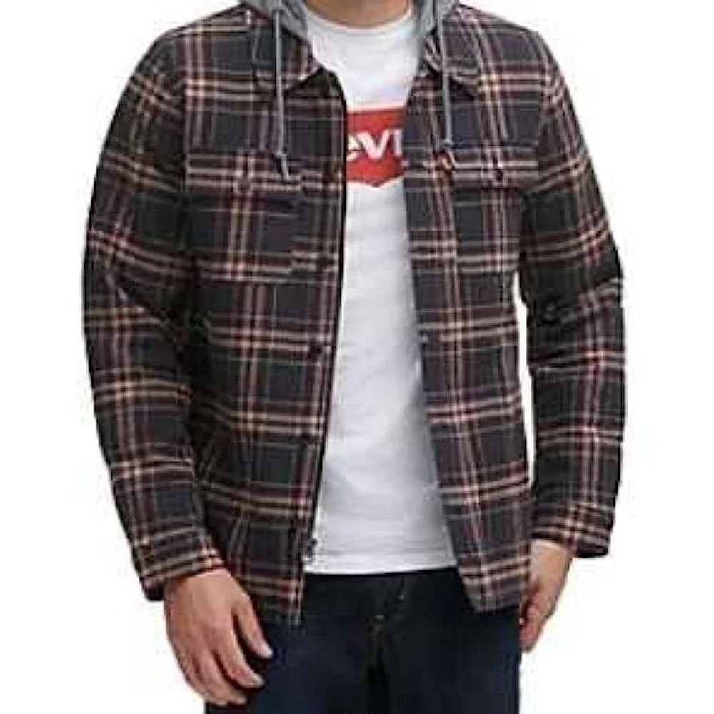 Levi's Men's Sherpa LINED Hooded Plaid Flannel Shirt Jacket SIZE MEDIUM NEW